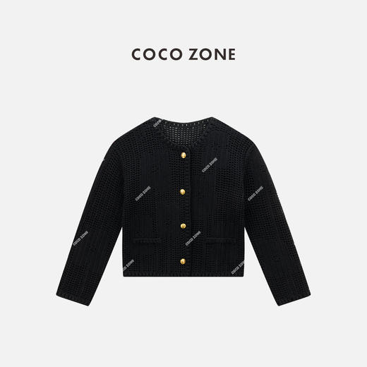 COCO ZONE 100棉镂空设计感圆领针织开衫 CC1C1618 商品图0