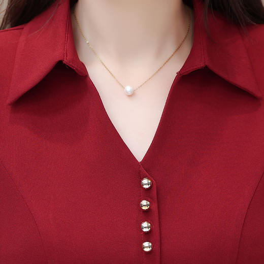 中长款时尚连衣裙，翻领长袖修身简约通勤气质打底裙QYM- KED-23005-Y 商品图3