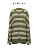 HIDEMI 【当当同款】进口羊驼毛混纺多股纱线条纹松弛感大廓形圆领纽扣开衫外套 黑灰条纹/绿紫条纹/棕绿条纹/灰粉条纹 商品缩略图12