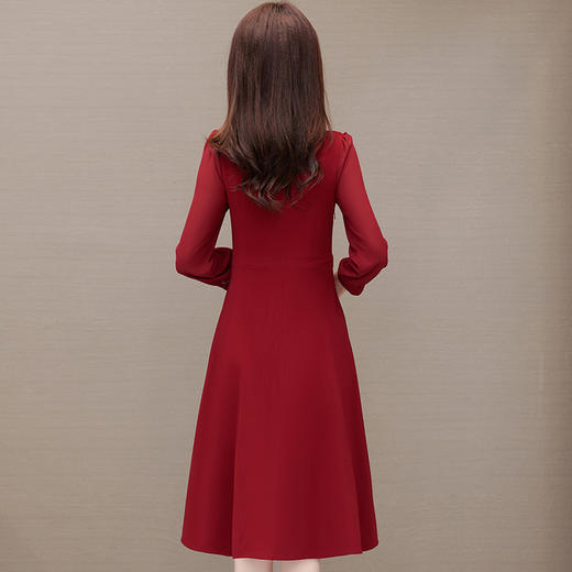 中长款时尚连衣裙，翻领长袖修身简约通勤气质打底裙QYM- KED-23005-Y 商品图2