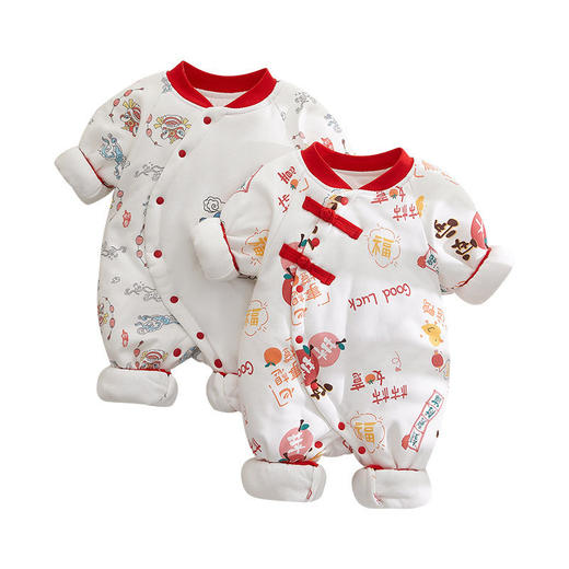 【国风喜庆婴儿连体衣】冬款保暖纯棉新年红色爬爬服外穿宝宝新生儿衣服 商品图4