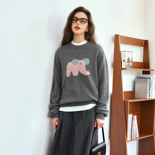 OLrain欧芮儿法式套头毛衣女秋季2024年新款趣味宽松简约休闲上衣 商品图3