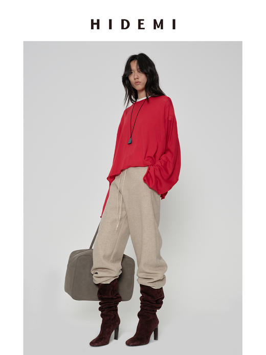 HIDEMI 进口澳洲绵羊毛全毛厚款立体剪裁茧型裤羊腿裤 意大利米/艺术灰/黑色 商品图9