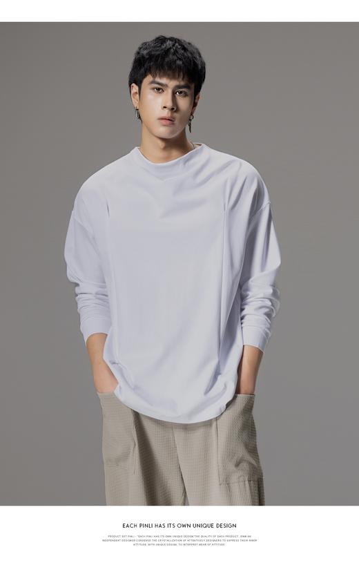 PINLI品立春季新款男士潮牌纯色长袖T恤圆领百搭打底休闲上衣B243111003 商品图10