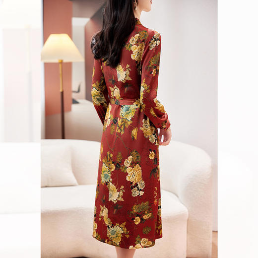 LS-2722真丝连衣裙女2024新款夏长袖印花圆领气质桑蚕丝长裙 商品图3