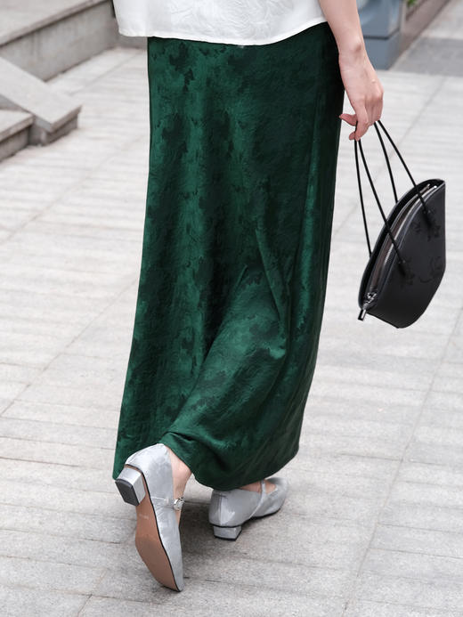 盛唐婧 |石绿中式国风丝毛半身裙 商品图2