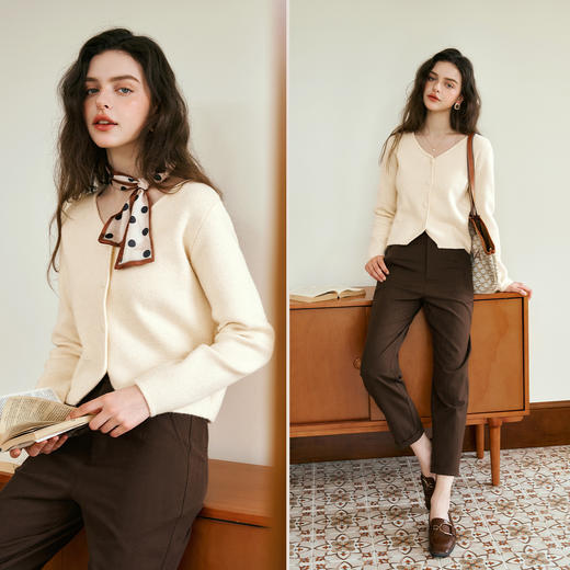 OLrain欧芮儿法式V领毛衣女秋季2024年新款软糯显瘦百搭针织开衫 商品图1