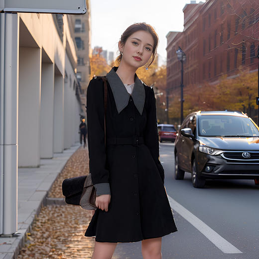 8/20奢姿大码女装2024冬季灯芯绒设计时尚连衣裙胖妹妹气质POLO领裙子9944891092 商品图1