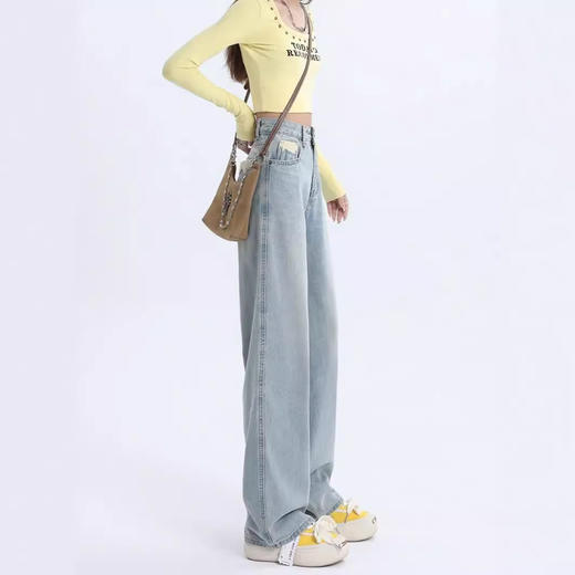 浅色窄版直筒牛仔裤女春秋2024新款高腰垂感宽松显瘦裤子女阔腿裤 商品图2