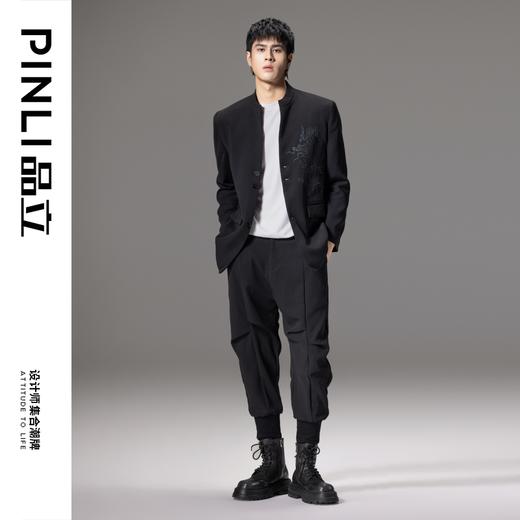PINLI品立秋季新款立领新中式刺绣休闲西服男士国潮西装外套B243106027 商品图1