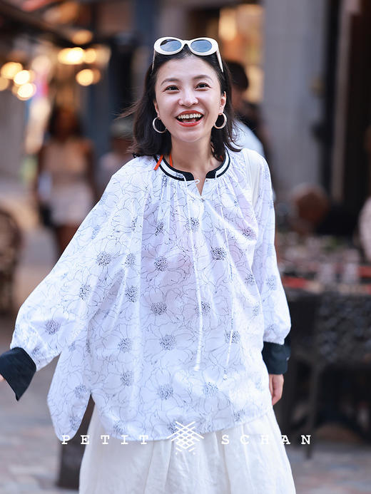 PETIT SCHAN小闪 CLO#563 common peony 芍药 法式棉混纺印花小衫 商品图0