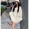 韩版2024秋冬暖呼呼慵懒风纯色V领长袖厚毛衣开衫外套女 商品缩略图1