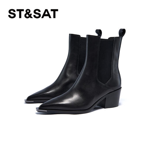 星期六金属尖头粗跟牛皮切尔西SSC4116071 商品图4