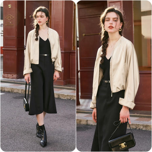 OLrain欧芮儿香槟色短外套女秋季2024新款缎感流光设计感休闲上衣 商品图1