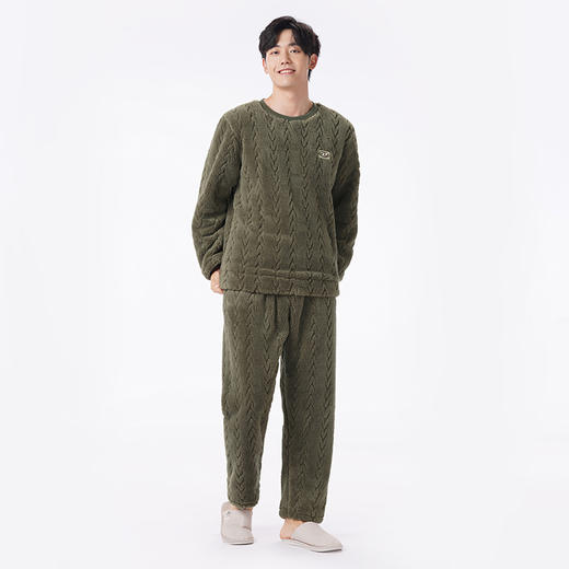 都市丽人都市锋尚睡衣舒适外出长袖长毛绒提花厚男士法兰绒套装FHT2D7 商品图1