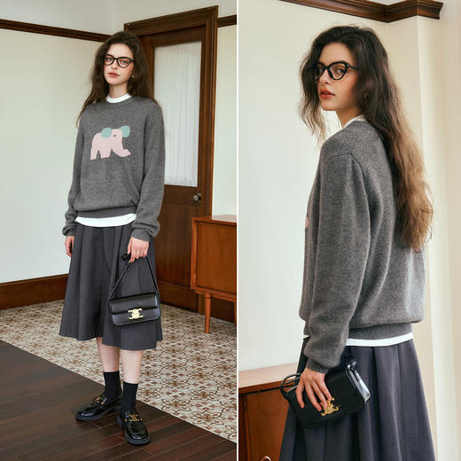 OLrain欧芮儿法式套头毛衣女秋季2024年新款趣味宽松简约休闲上衣 商品图1