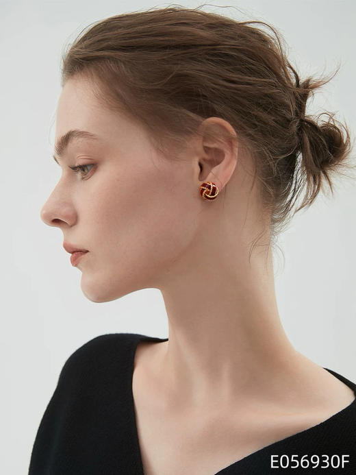 Oflye潮流饰品  法式复古酒红色银针耳钉女秋冬新款小众轻奢耳环耳饰 商品图3