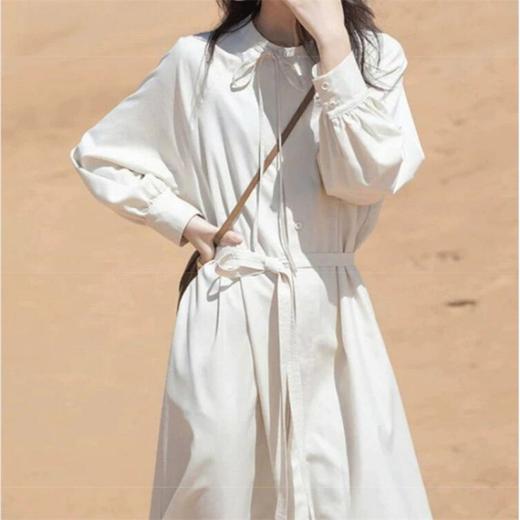 白色连衣裙女装早秋季法式长款2023年新款春气质长袖打底衬衫裙子 商品图1