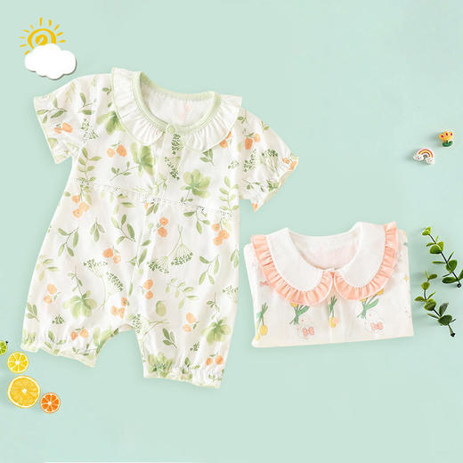 【婴儿短袖连体衣+防晒胎帽】新品婴儿夏季连体衣纯棉无骨婴儿短袖薄款A类女宝宝夏季衣服哈衣 商品图0