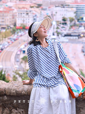 自由的水手 40支精梳棉法式度假斜裁条纹海魂衫T恤