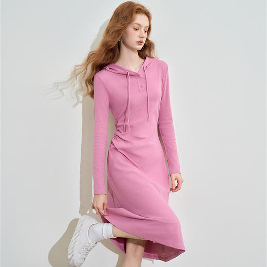 设计感收腰连帽长袖连衣裙女早春时尚休闲针织裙V0042566 商品图2