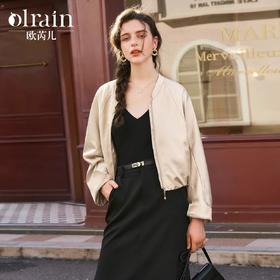 OLrain欧芮儿香槟色短外套女秋季2024新款缎感流光设计感休闲上衣