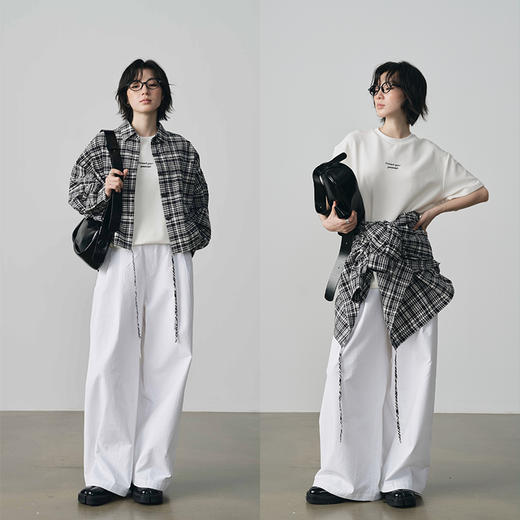 UMILAB【知秋】100%棉盐缩肌理感立体抗皱宽松短款格纹外套H1213H 商品图1