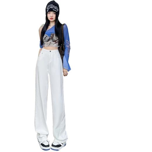 白色牛仔裤女2024年春夏新款高腰显瘦直筒宽松小个子窄版阔腿裤子 商品图3