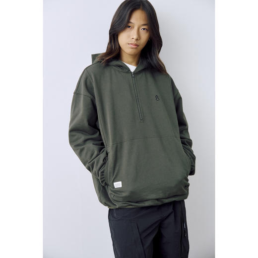 吃茶去chichaqu2024宽松半拉链刺绣连帽卫衣休闲运动百搭 商品图0