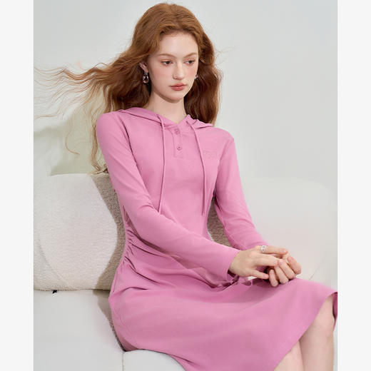 设计感收腰连帽长袖连衣裙女早春时尚休闲针织裙V0042566 商品图3