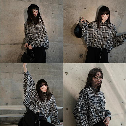 UMILAB【知秋】100%棉盐缩肌理感立体抗皱宽松短款格纹外套H1213H 商品图4