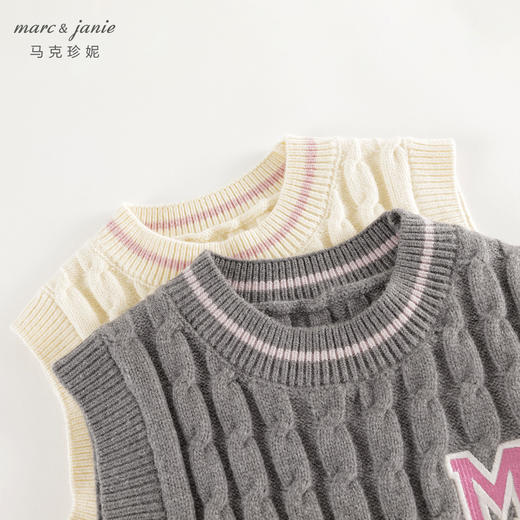 马克珍妮女童学院风撞色字母针织马甲2024年秋装新款241682 商品图3