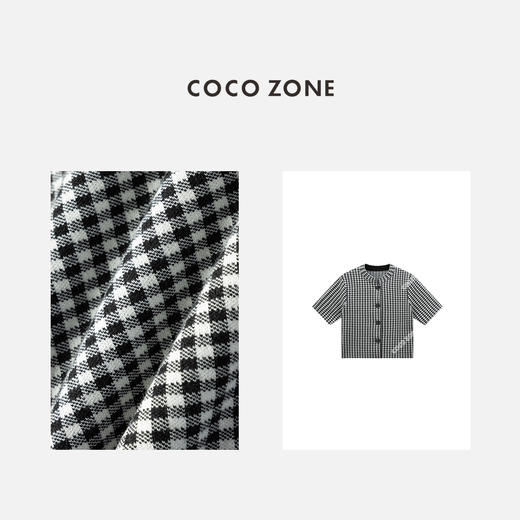 COCO ZONE 格纹立领短袖撞色单排扣外套上衣CC1C1782 商品图2