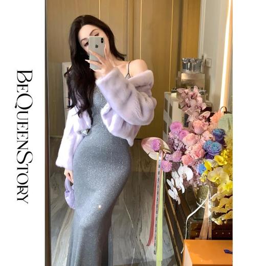 BeQueenStory【高阶白富美】轻奢时尚水貂毛气质翻领泡泡袖外套女 商品图2