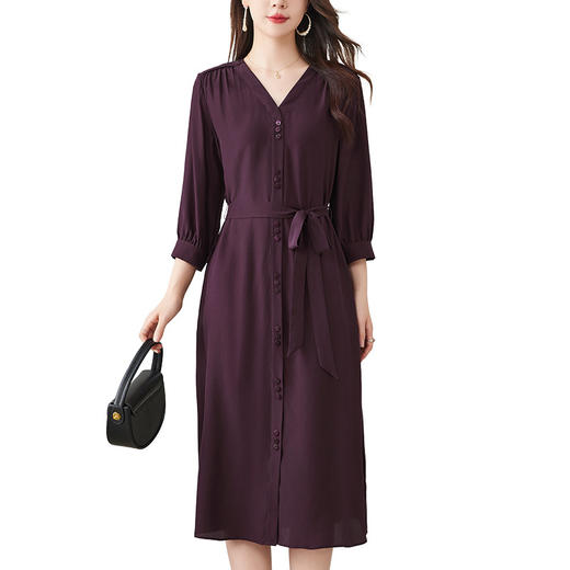 QS-82497380轻奢高端真丝03双绉连衣裙女2024新款夏季V领系带桑蚕丝长裙子 商品图4