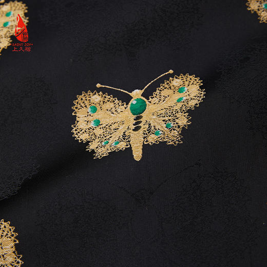 SAINTJOY/上久楷 女式宋锦连衣裙 中国风 复古 黑金蝴蝶 黑金绿款 CY1084207001 商品图5