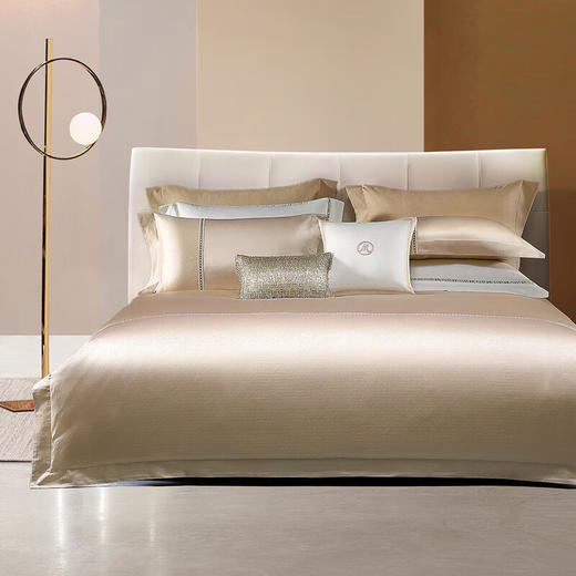 水星家纺色织提花真丝四件套-奢·溢彩(米色/冰川灰)两种颜色床上用品 商品图0