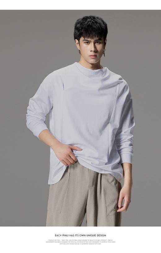 PINLI品立春季新款男士潮牌纯色长袖T恤圆领百搭打底休闲上衣B243111003 商品图9