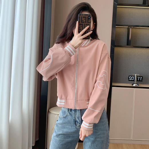 百媚生 棒球服外套女秋季休闲运动短款夹克上衣E245 商品图1