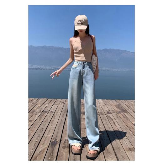 阔腿浅蓝牛仔裤女夏天薄款2024年夏季新款高腰宽松显瘦垂感直筒裤 商品图2