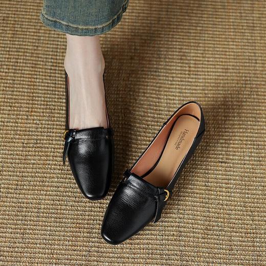 【预售5天】羊皮粗跟单鞋女秋季新款简约方头浅口低跟女鞋LD&6902 商品图4