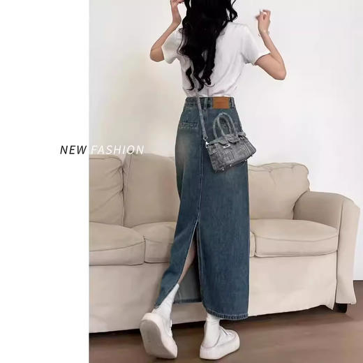 复古牛仔半身裙女夏季2024年新款高腰遮跨中长款后开叉a字裙夏季 商品图1