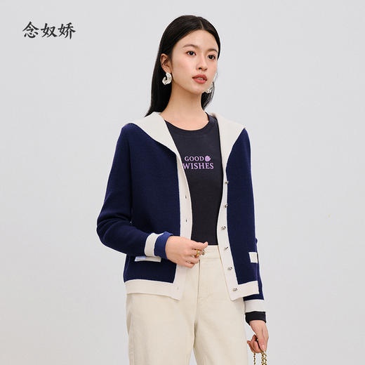 【商场同款】CNA4853 “美好祝福T” 深邃经典藏蓝色T恤 雅致圆领 显瘦好搭配 植绒热烫工艺 英文意思“美好的祝福”  精梳棉亲肤舒适针织衫 商品图5