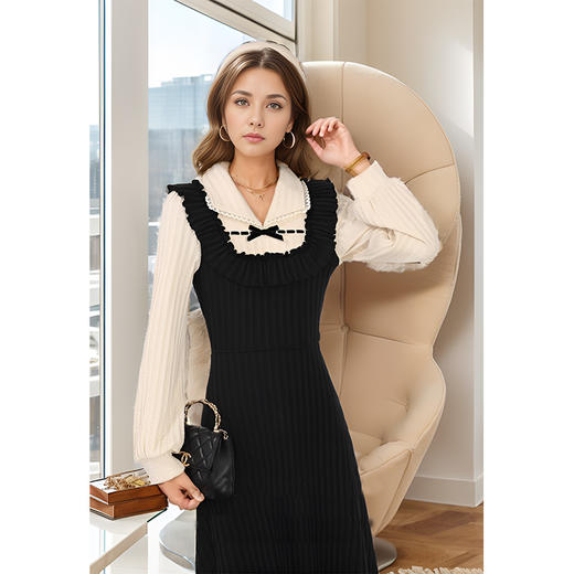 8/20奢姿大码女装2024冬季翻领假两件设计连衣裙胖妹妹蝴蝶结时尚裙子9944891093 商品图4