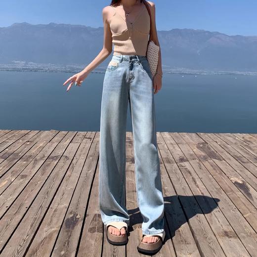 阔腿浅蓝牛仔裤女夏天薄款2024年夏季新款高腰宽松显瘦垂感直筒裤 商品图1