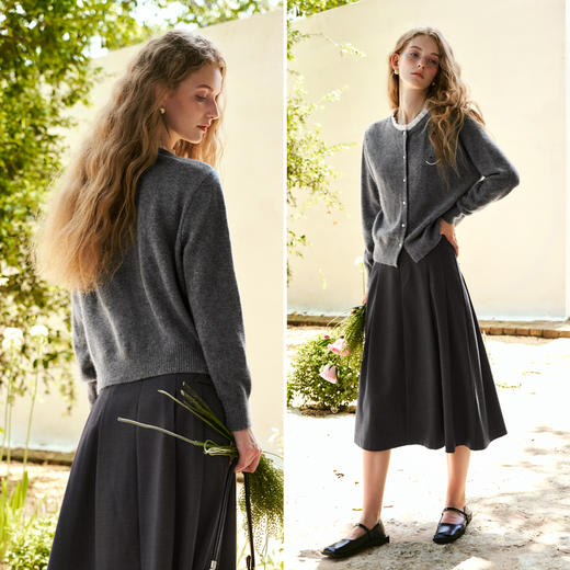 
OLrain欧芮儿法式小香风毛衣女秋季2024年新款法式立领木耳边开衫 商品图1