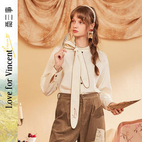 两三事梵高文艺光遇旅人2024秋季新款字母刺绣绑带领衬衫女宽松