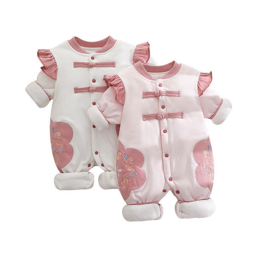 【国风120g夹棉新生儿连体衣】衣服秋冬A类婴儿连体衣无骨女宝宝国风哈衣爬爬服 商品图4