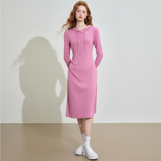 设计感收腰连帽长袖连衣裙女早春时尚休闲针织裙V0042566 商品图1