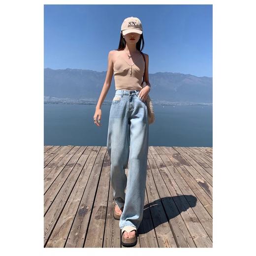 阔腿浅蓝牛仔裤女夏天薄款2024年夏季新款高腰宽松显瘦垂感直筒裤 商品图3